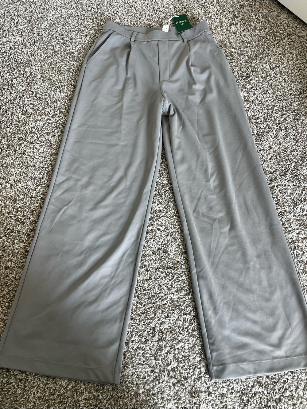 Halara Flex NWT High Waisted Side Pocket Straight Leg Crepe Work Pants Grey Sz M
